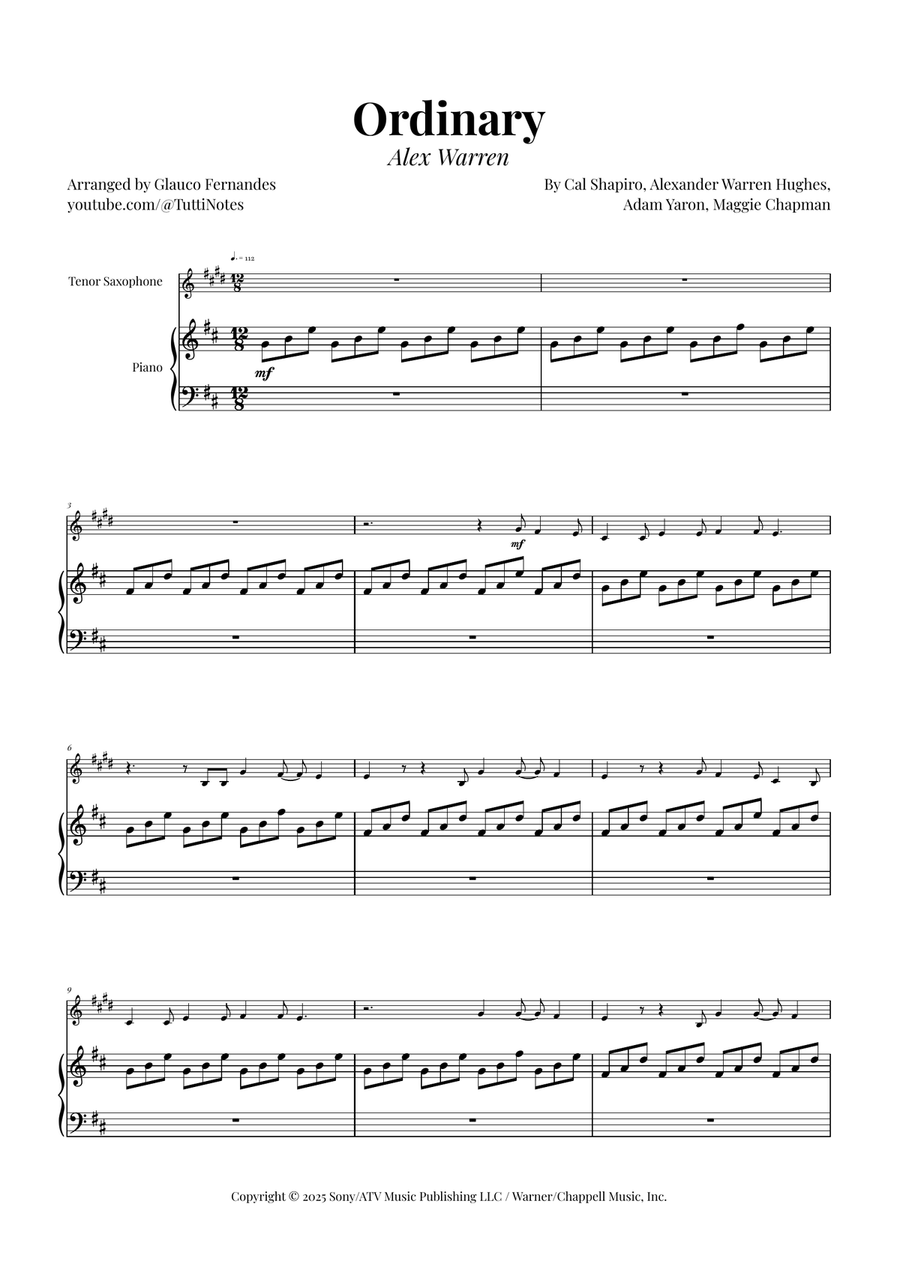 Ordinary Tenor Saxophone scores gallery preview page 1