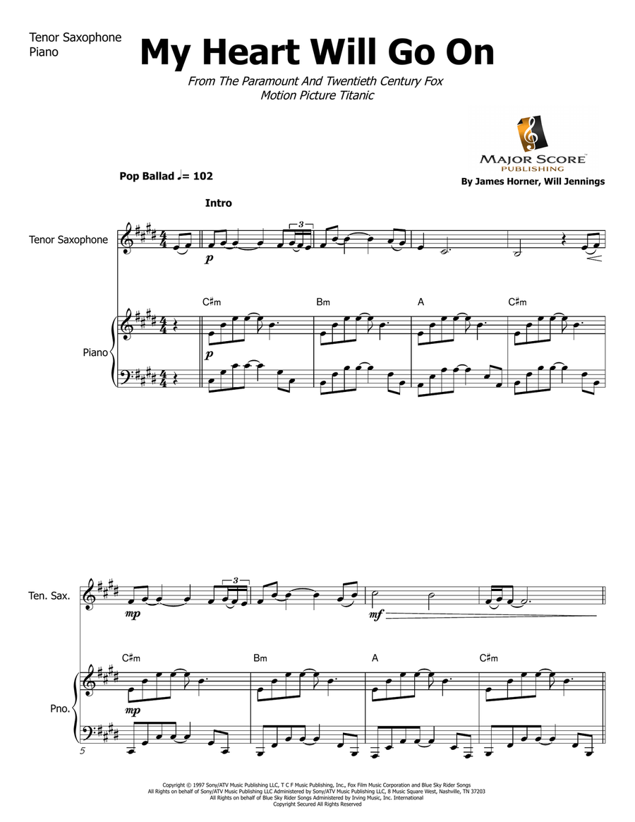 My Heart Will Go On (Love Theme From 'titanic') Tenor Saxophone scores gallery preview page 2
