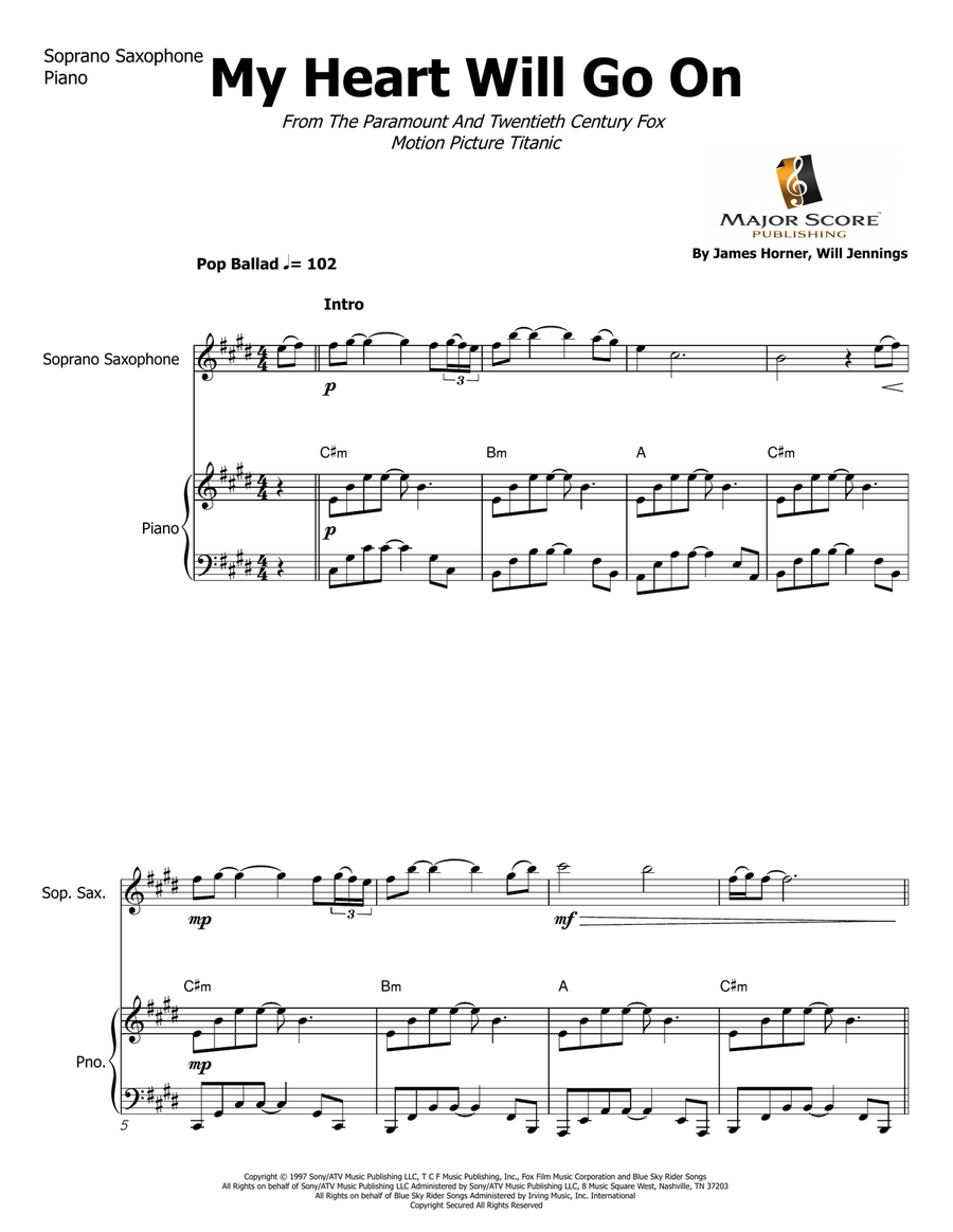 My Heart Will Go On (Love Theme From 'titanic') Soprano Saxophone scores gallery preview page 2