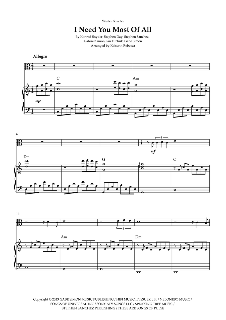I Need You Most Of All I Need You Most Of All Viola scores gallery preview page 1
