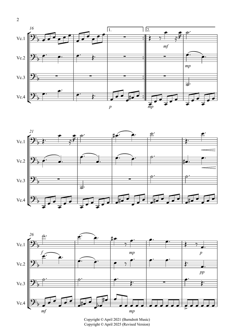Moonlight Sonata for (1st movement) for Beginner and Advanced Cello Quartet Small Ensemble scores gallery preview page 2