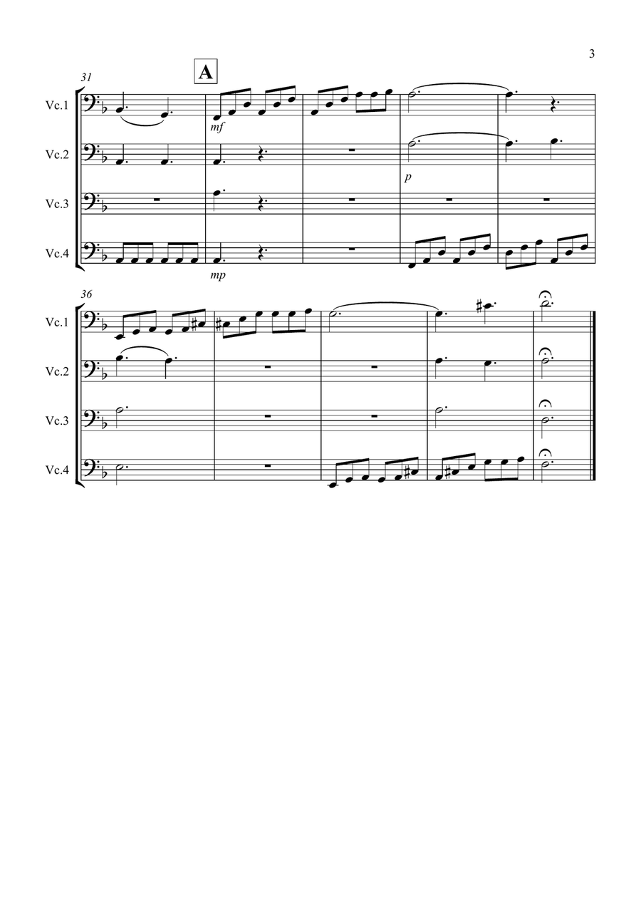 Moonlight Sonata for (1st movement) for Beginner and Advanced Cello Quartet Small Ensemble scores gallery preview page 3