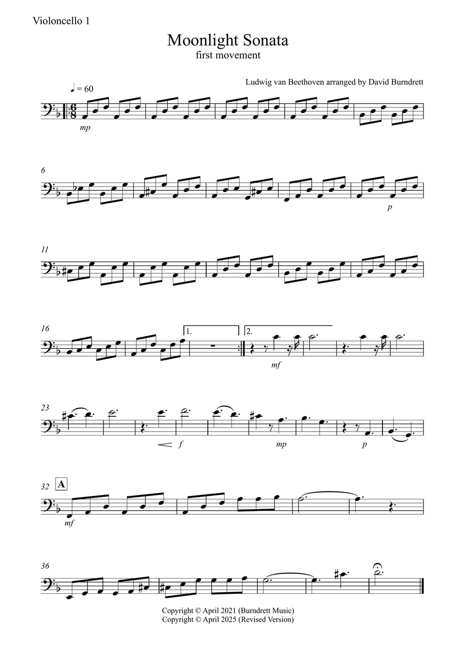 Moonlight Sonata for (1st movement) for Beginner and Advanced Cello Quartet Small Ensemble scores gallery preview page 4