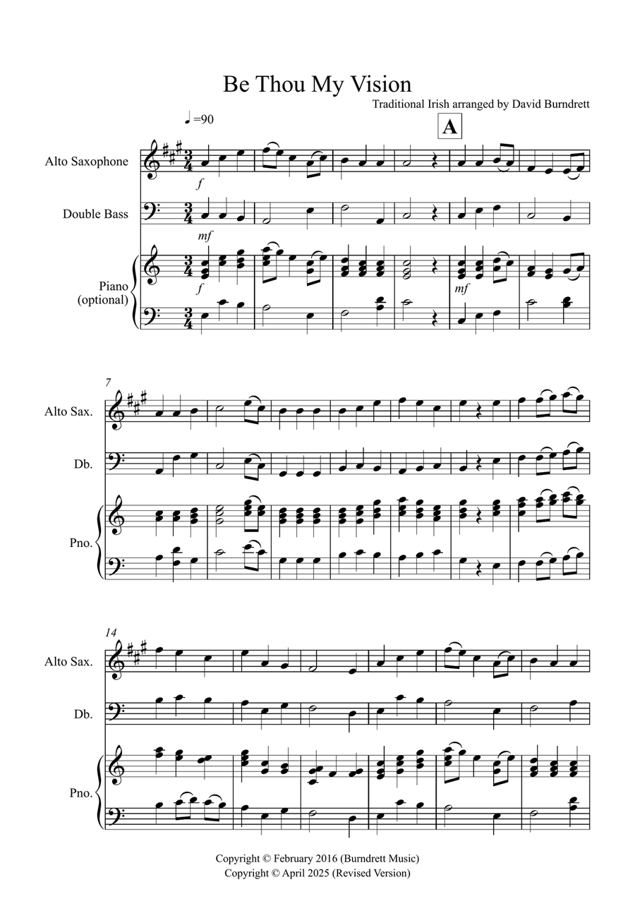 Be Thou My Vision for Alto Saxophone and Double Bass Duet Alto Saxophone scores gallery preview page 1