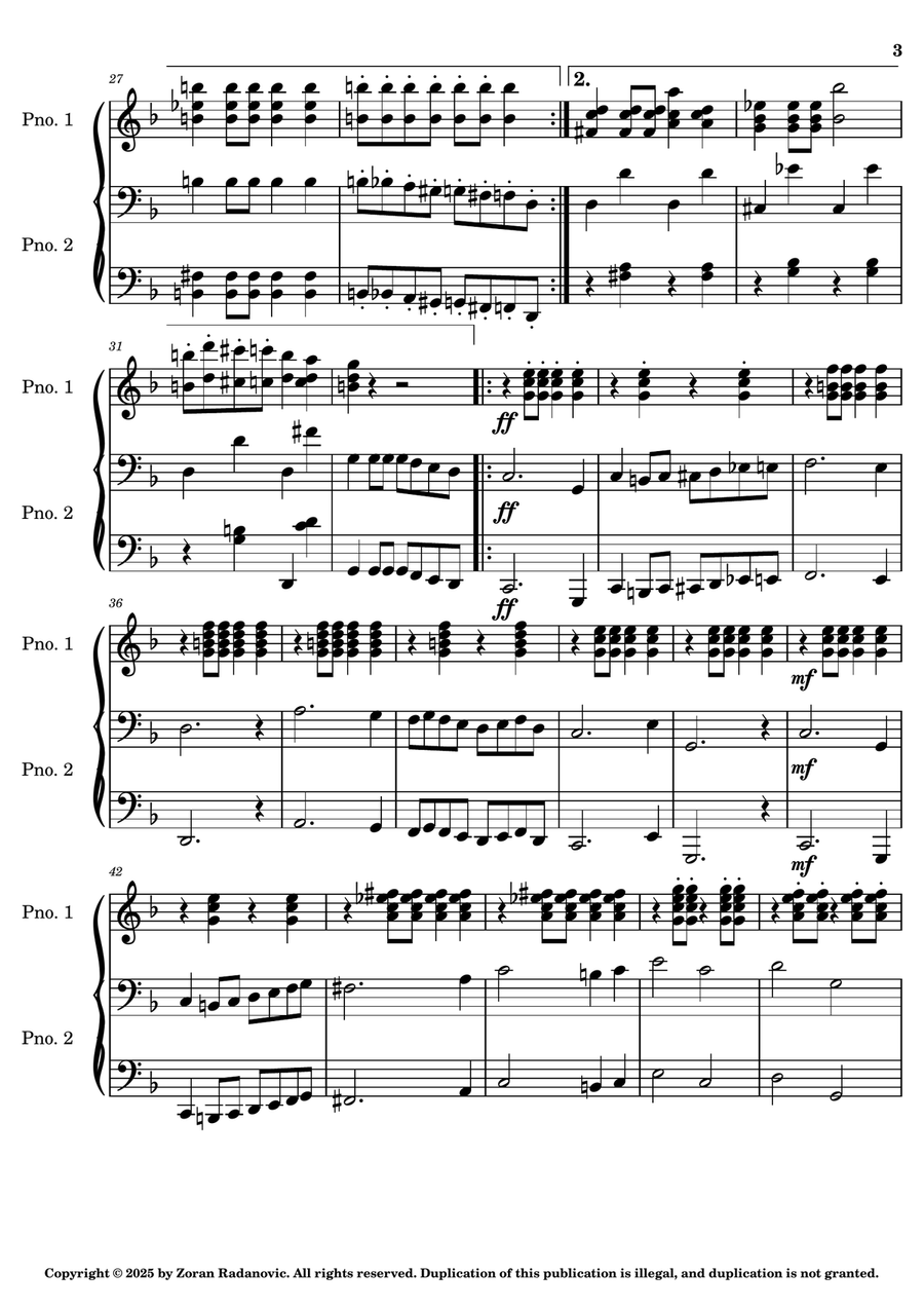 Entry of the Gladiators (March of Triumph) - for piano duet Piano Duet scores gallery preview page 3