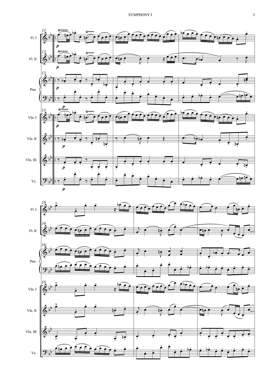William Boyce – Symphony No. 1 (Easy String Quartet + Flute 1, 2 + Piano) Small Ensemble scores gallery preview page 3