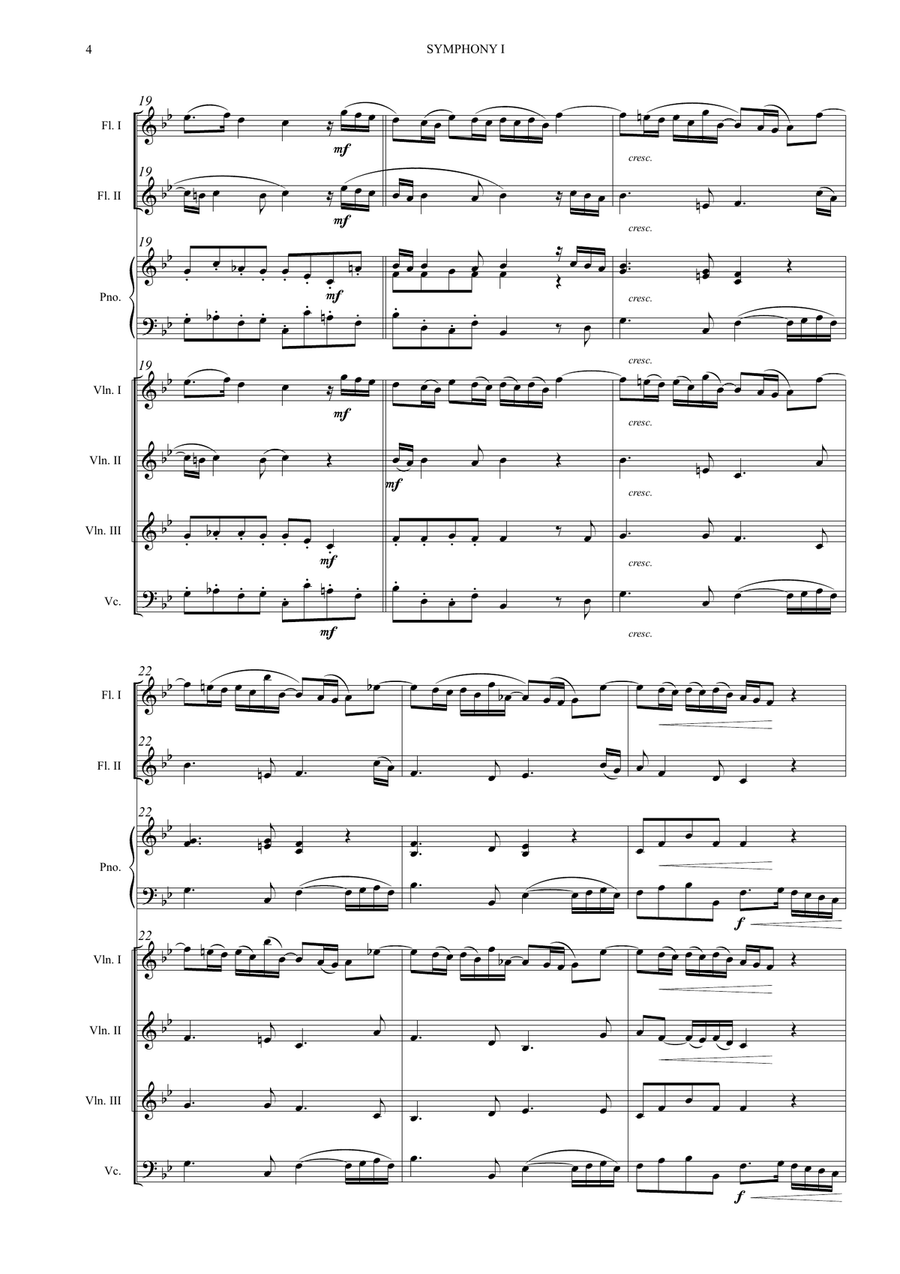 William Boyce – Symphony No. 1 (Easy String Quartet + Flute 1, 2 + Piano) Small Ensemble scores gallery preview page 4