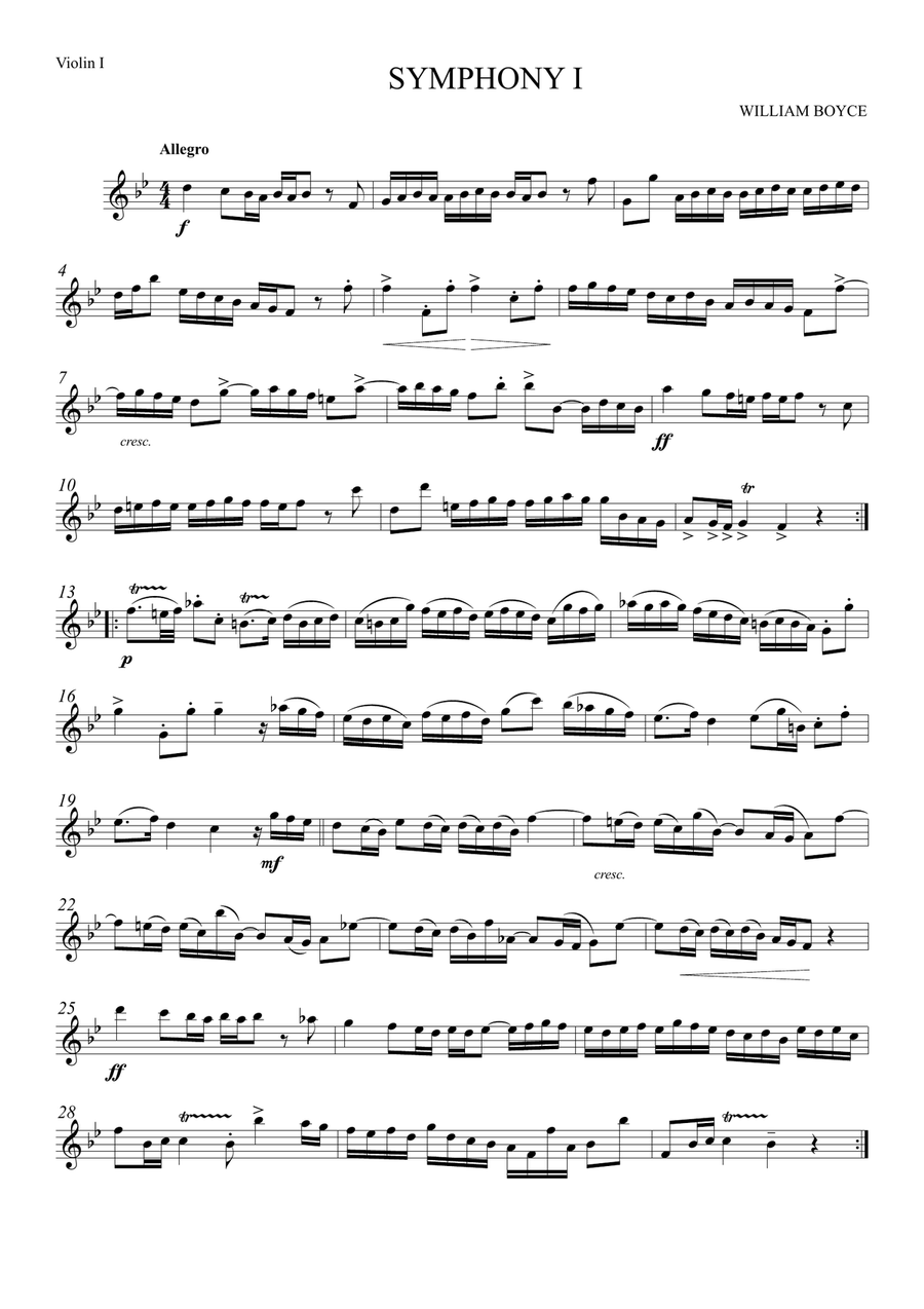 William Boyce – Symphony No. 1 (Easy String Quartet + Flute 1, 2 + Piano) Small Ensemble scores gallery preview page 6
