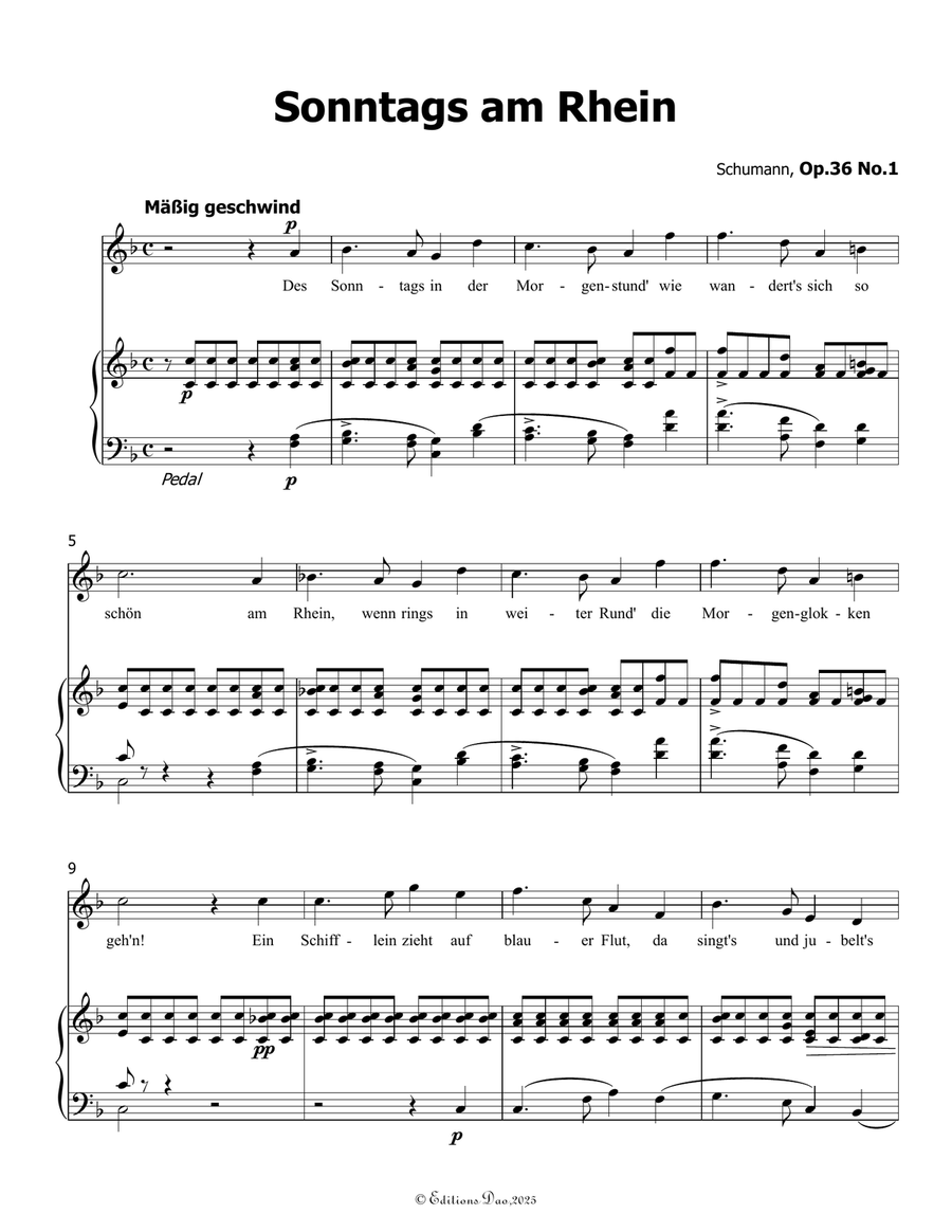 Sonntags am Rhein, by Schumann, Op.36 No.1, in F Major Piano, Vocal scores gallery preview page 3
