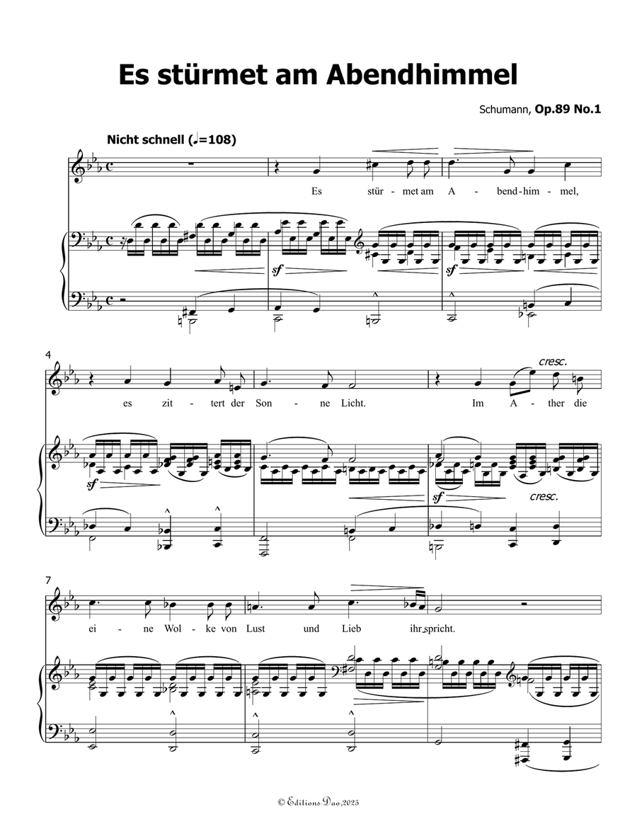 Es sturmet am Abendhimmel, by Schumann, Op.89 No.1, in c minor Piano, Vocal scores gallery preview page 3