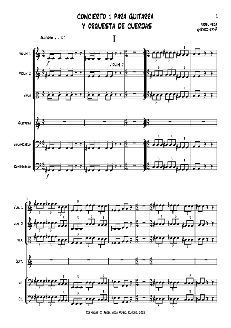 Concierto 1 para Guitarra y Orquesta de Cuerdas String Orchestra scores gallery preview page 3
