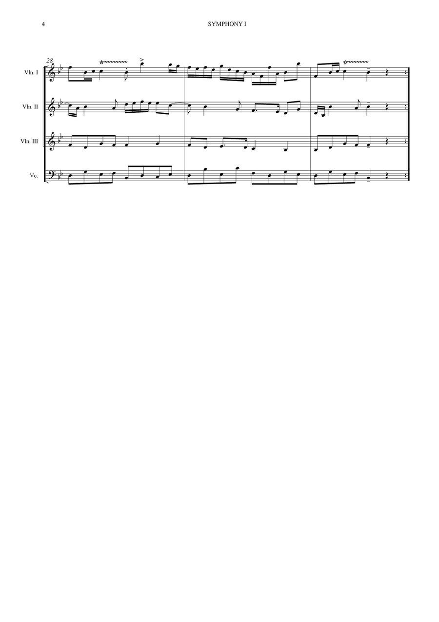 William Boyce – Symphony No. 1 (String Quartet, Violin 3 substitute) String Quartet scores gallery preview page 4