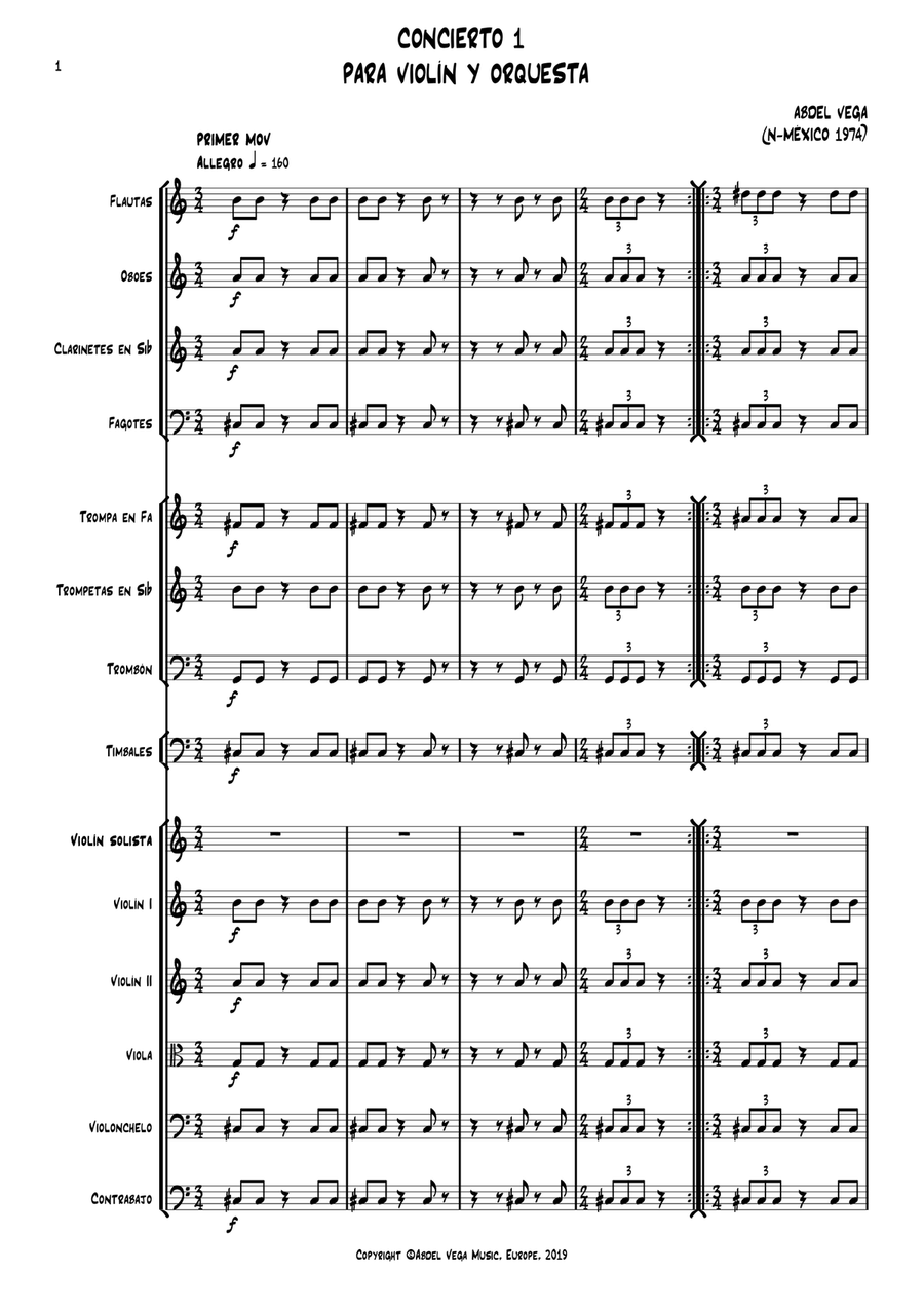 Concierto 1 para Violín y Orquesta Chamber Music scores gallery preview page 3