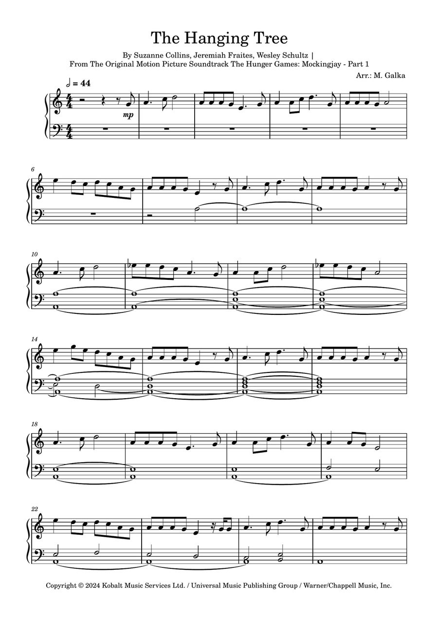 The Hanging Tree The Hanging Tree Piano Solo scores gallery preview page 1