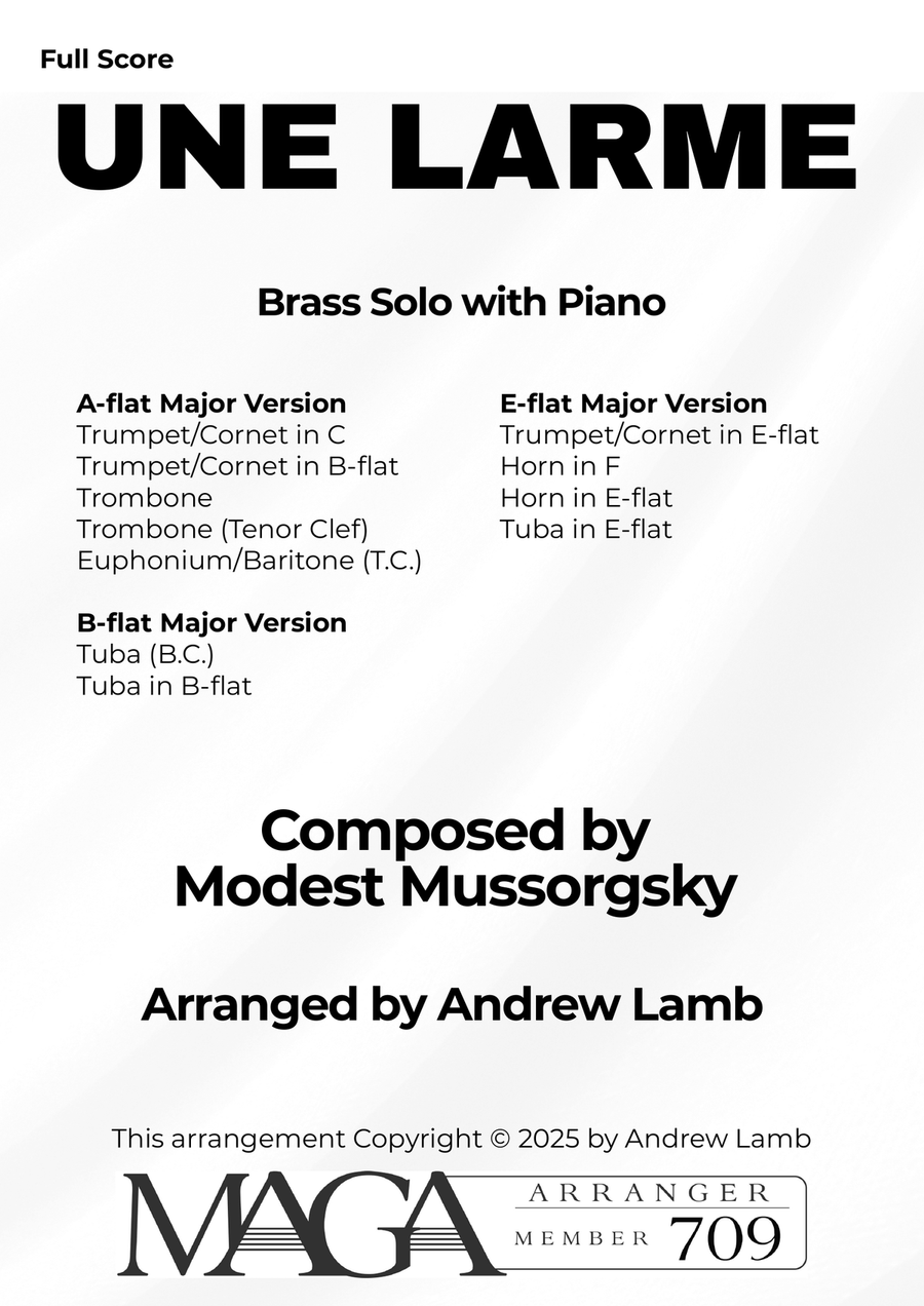 Modest MUSSORGSKY | Une Larme | Brass Solo with Piano Accompaniment Euphonium scores gallery preview page 2