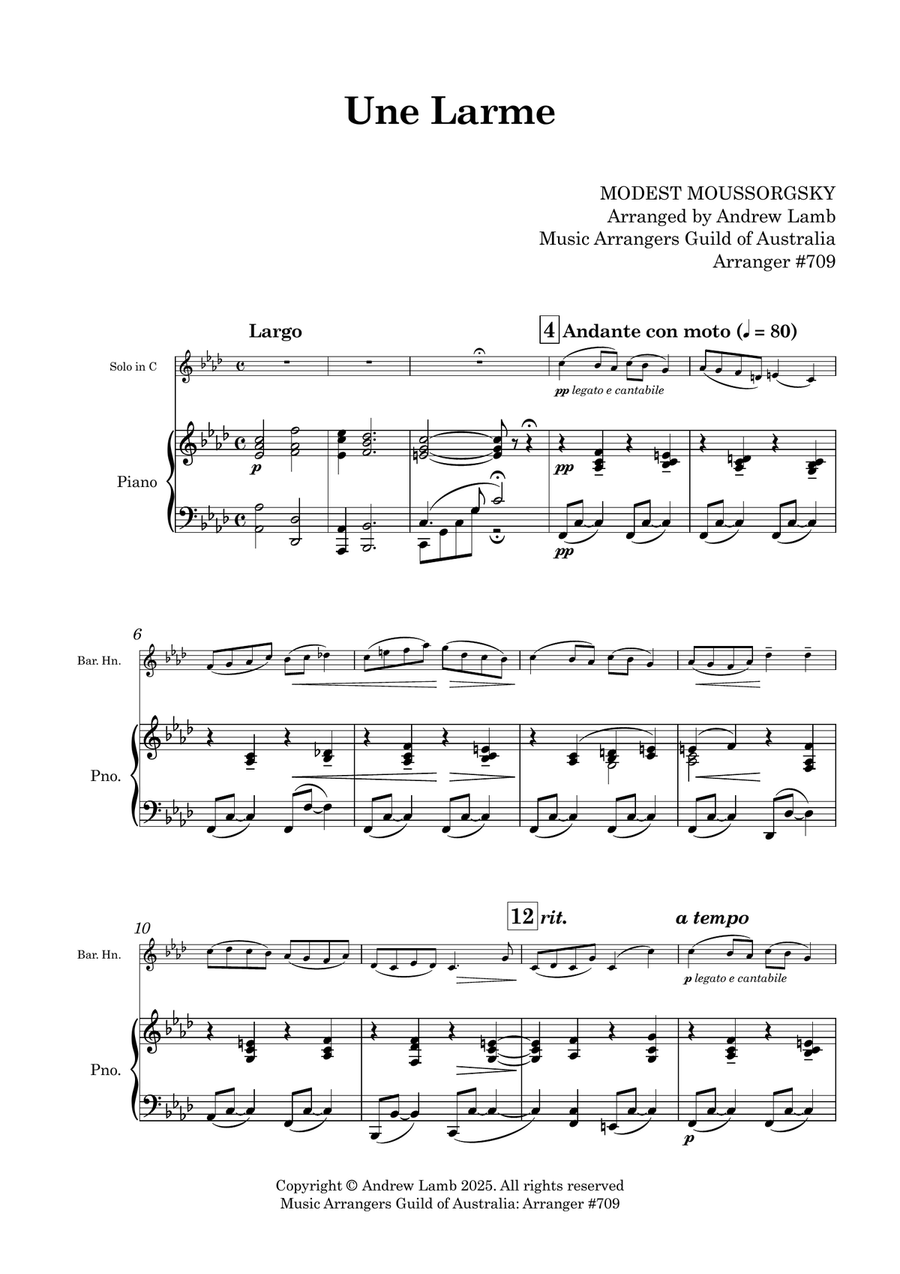 Modest MUSSORGSKY | Une Larme | Brass Solo with Piano Accompaniment Euphonium scores gallery preview page 5
