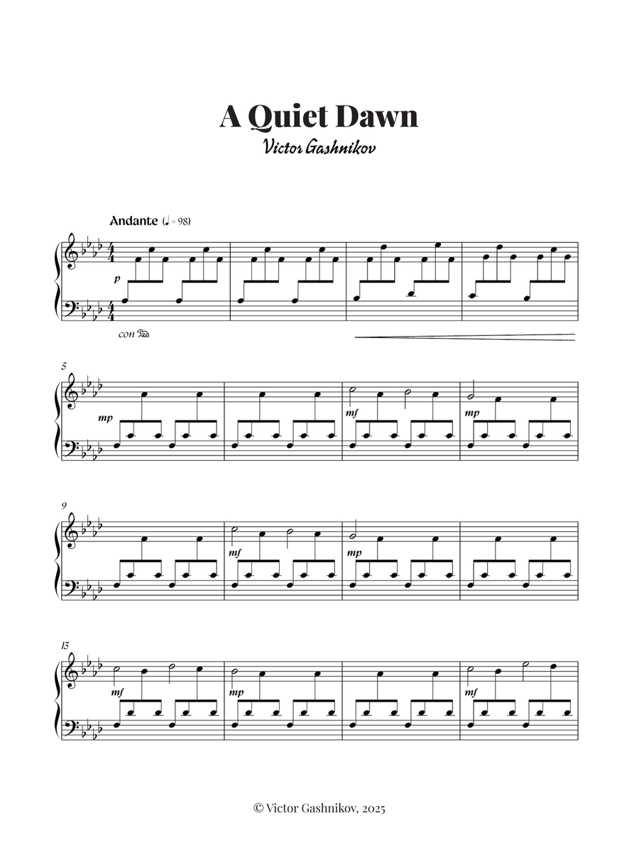 A Quiet Dawn Piano Solo scores gallery preview page 1