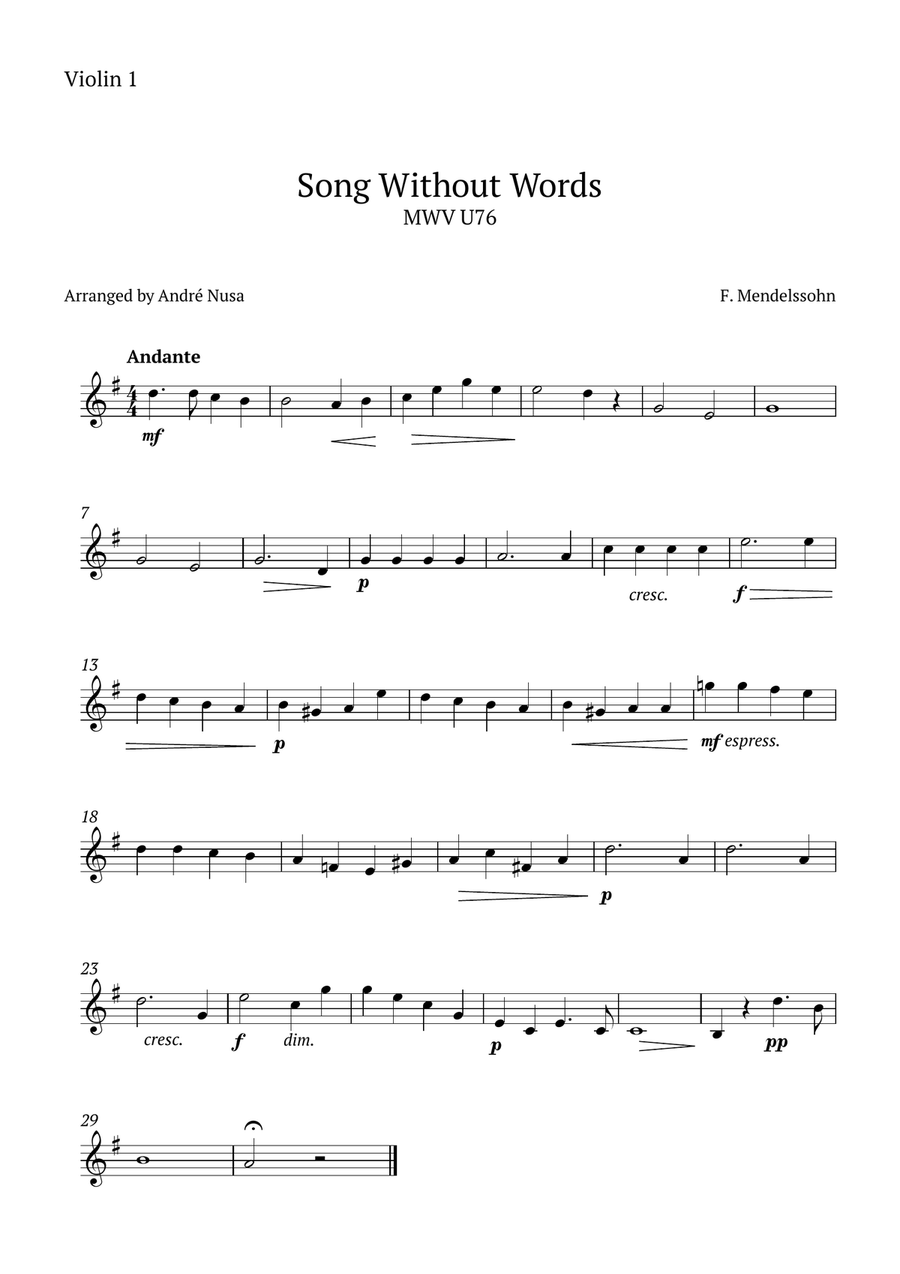 Song Without Words MWV U76 String Quartet scores gallery preview page 4