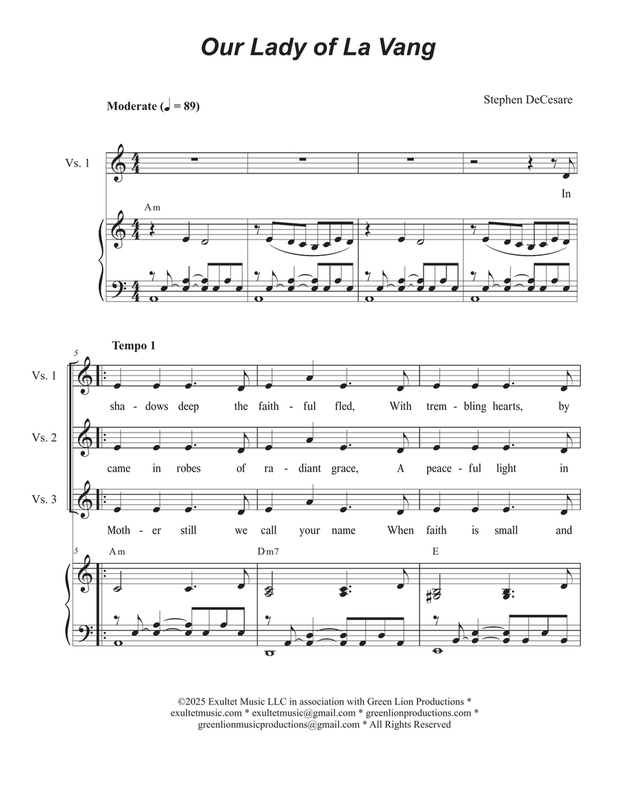 Our Lady of La Vang (Unison choir) Unison Choir scores gallery preview page 1
