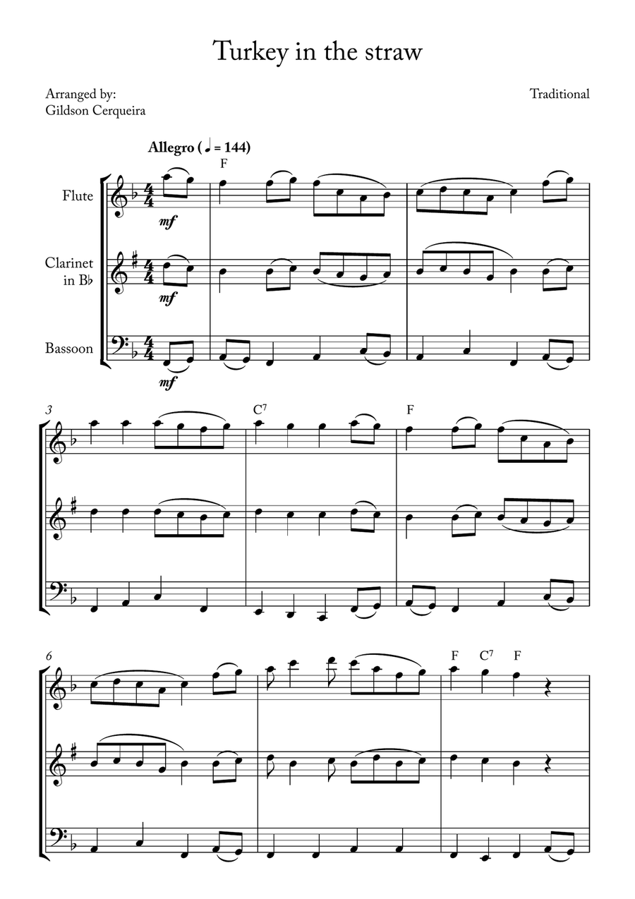 Turkey in the straw Turkey in the straw Woodwind Trio scores gallery preview page 1