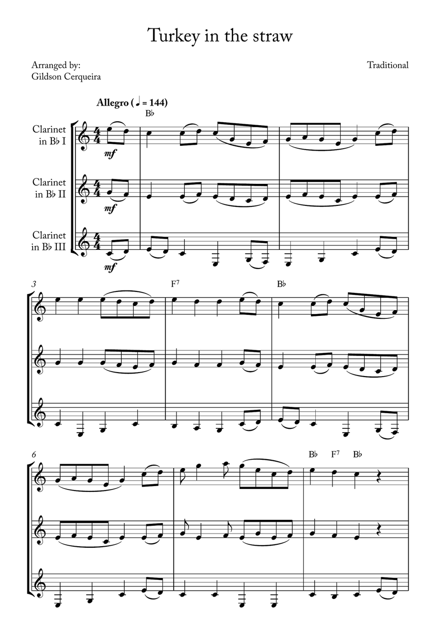 Turkey in the straw Turkey in the straw Clarinet Trio scores gallery preview page 1