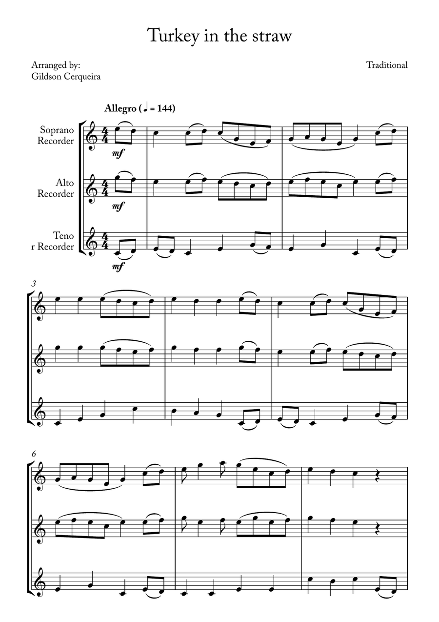 Turkey in the straw Turkey in the straw Soprano Recorder scores gallery preview page 1
