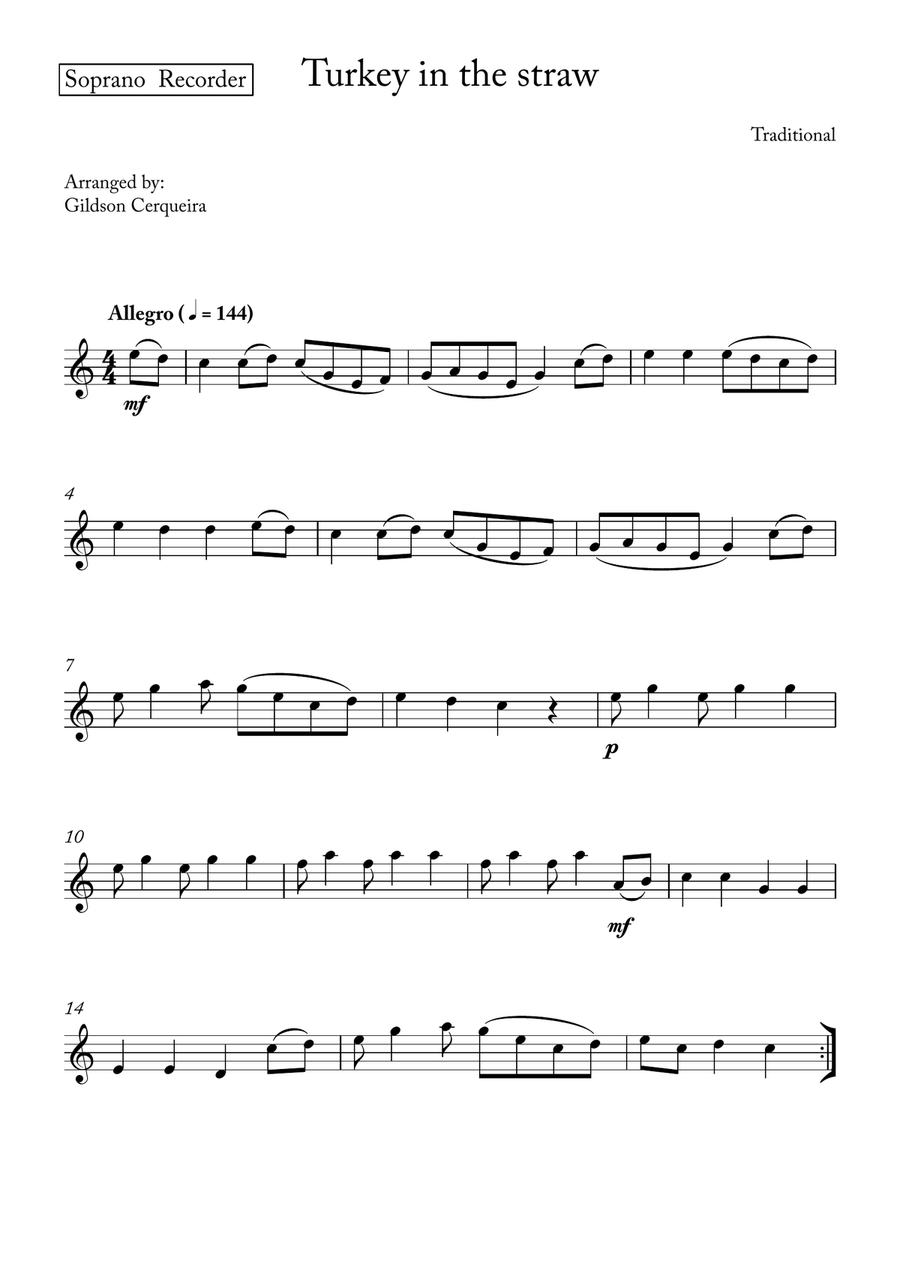 Turkey in the straw Turkey in the straw Soprano Recorder scores gallery preview page 3