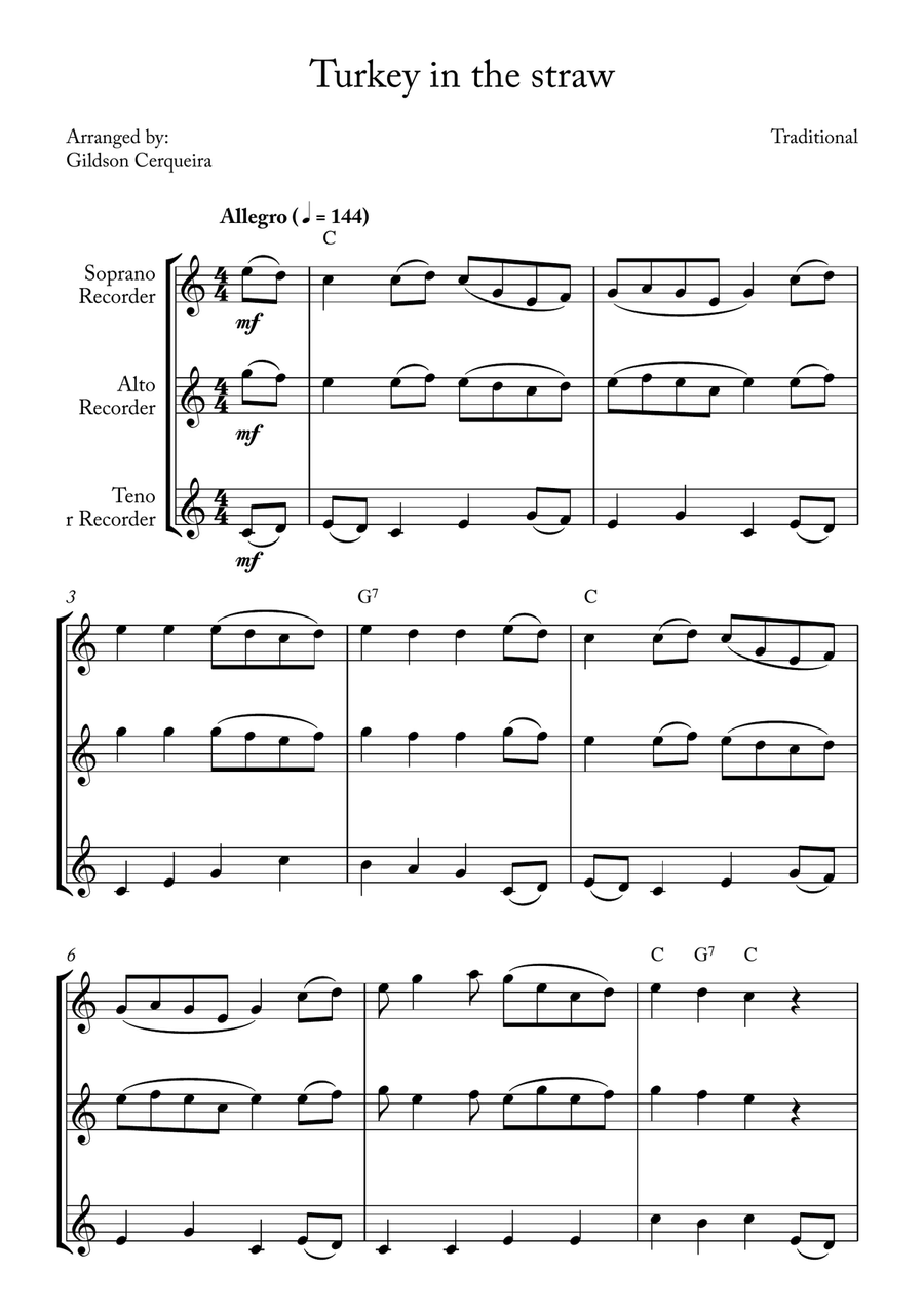 Turkey in the straw Turkey in the straw Soprano Recorder scores gallery preview page 1