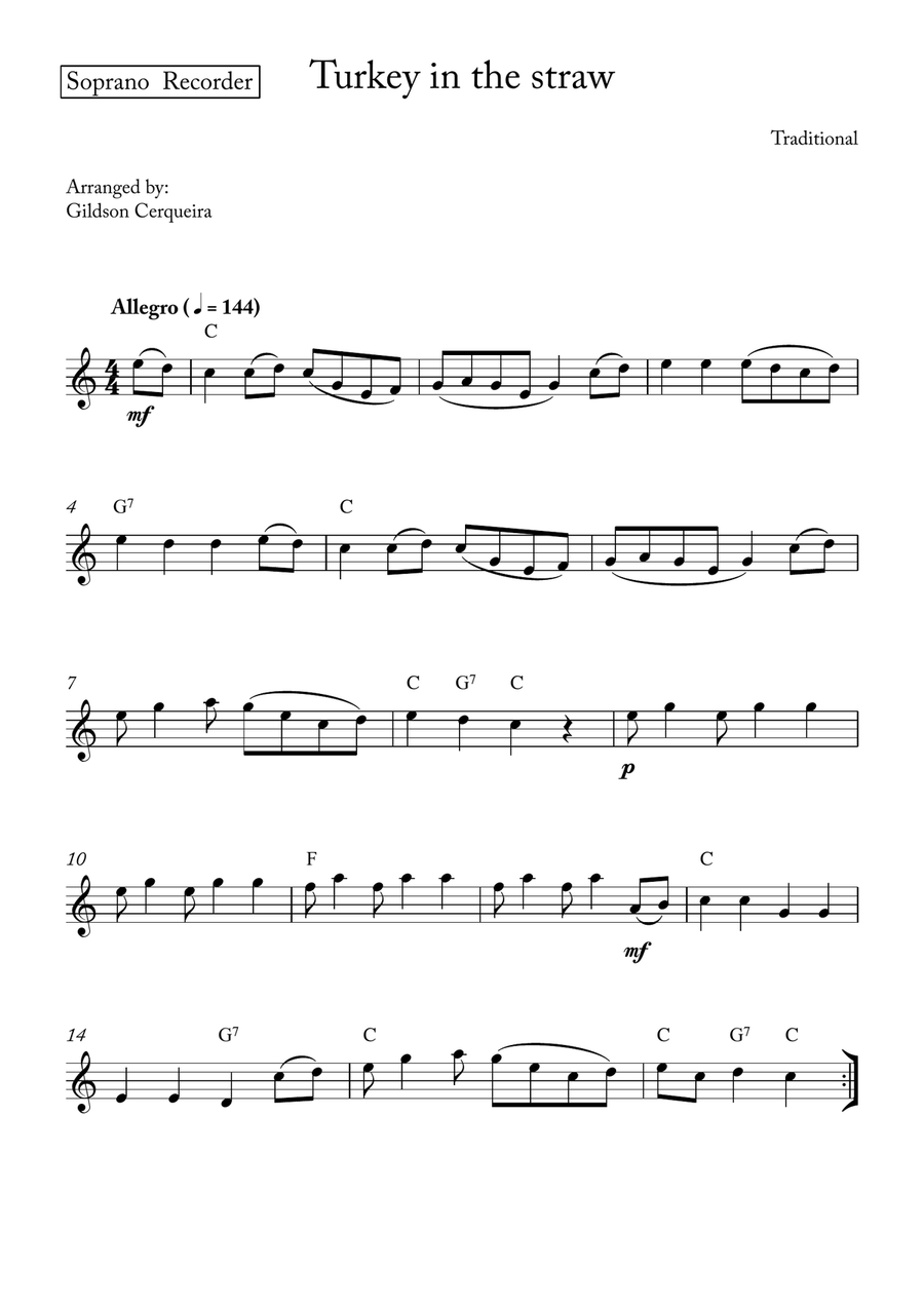 Turkey in the straw Turkey in the straw Soprano Recorder scores gallery preview page 3
