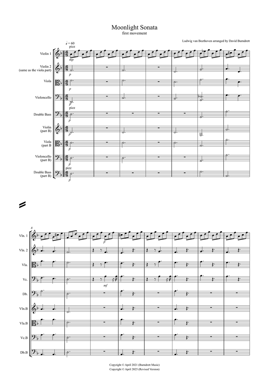 Moonlight Sonata (1st movement) for Beginner and Advanced String Orchestra String Orchestra scores gallery preview page 1