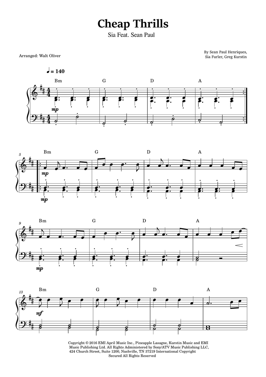 Cheap Thrills (Feat. Sean Paul) Easy Piano scores gallery preview page 1