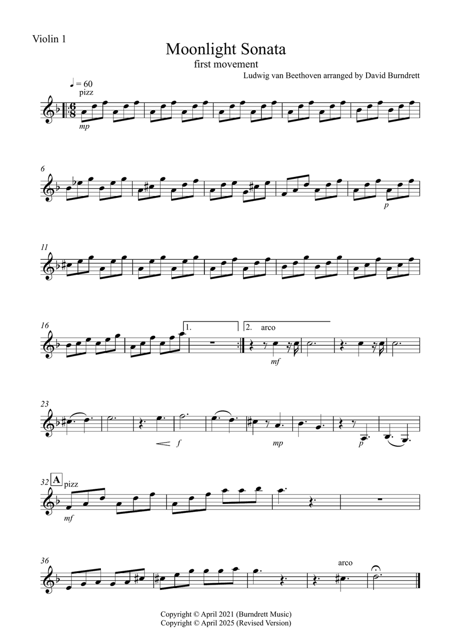 Moonlight Sonata for (1st movement) for Beginner and Advanced String Quartet String Quartet scores gallery preview page 3