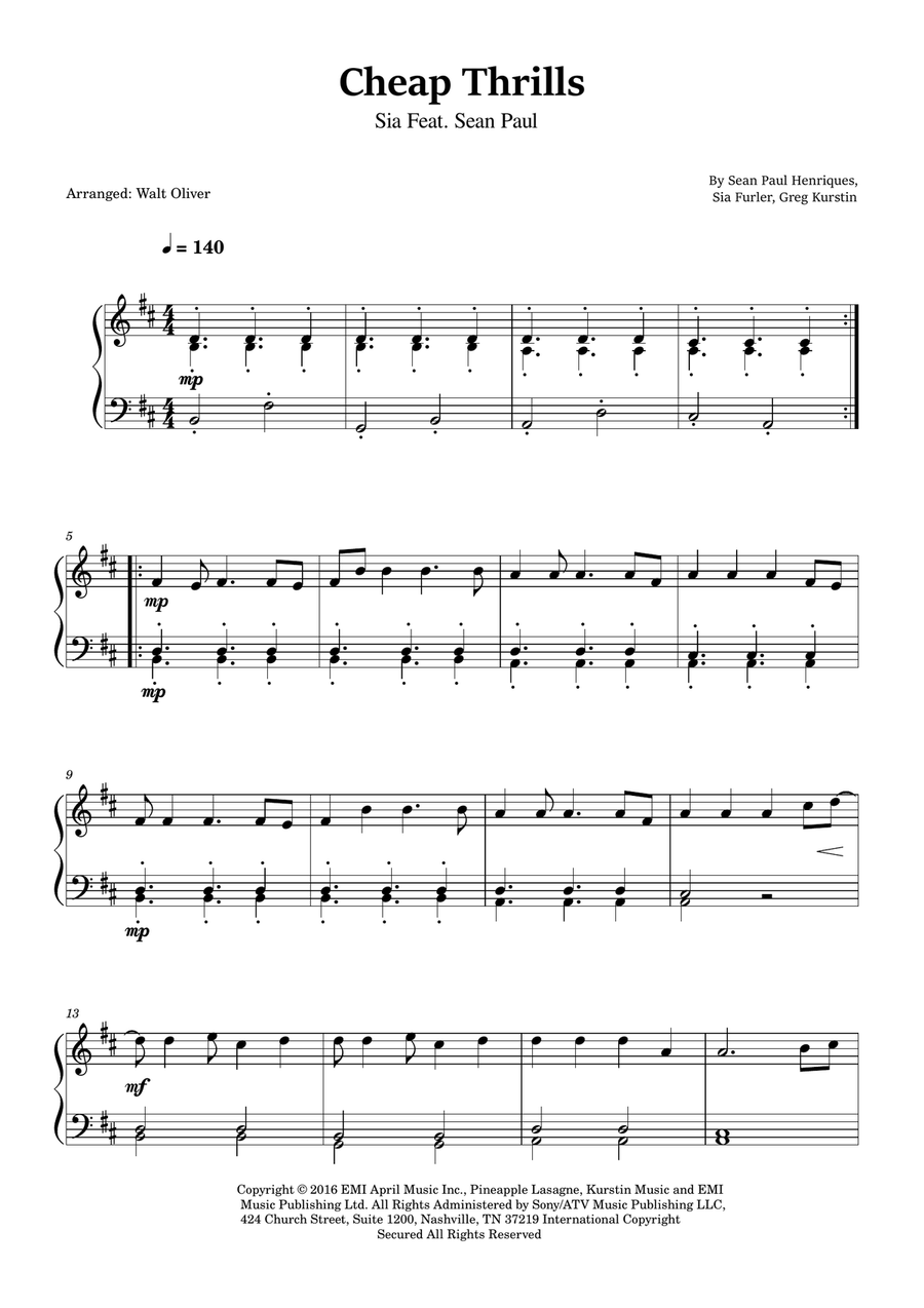 Cheap Thrills (Feat. Sean Paul) Easy Piano scores gallery preview page 1