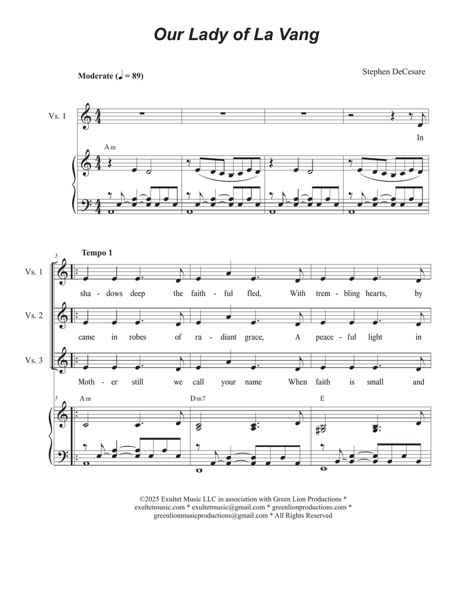Our Lady of La Vang (Duet for Soprano and Alto solo) Alto Voice scores gallery preview page 1
