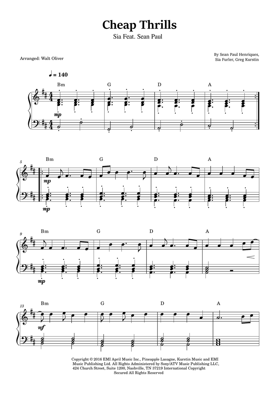 Cheap Thrills (Feat. Sean Paul) Easy Piano scores gallery preview page 1