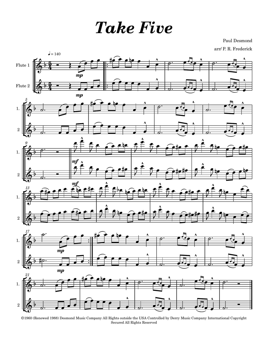 Take Five Flute Duet scores gallery preview page 1