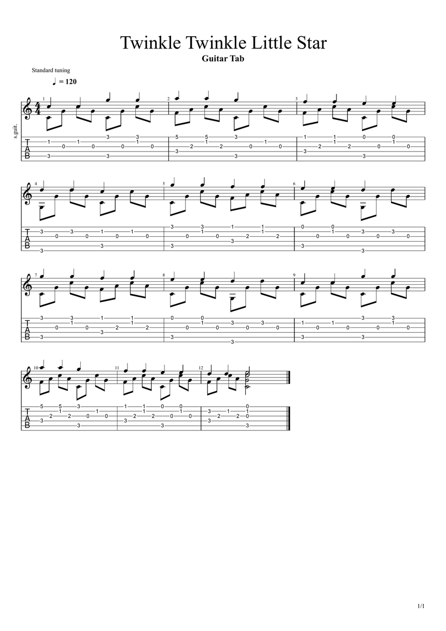 Twinkle Twinkle Little Star Acoustic Guitar scores gallery preview page 1