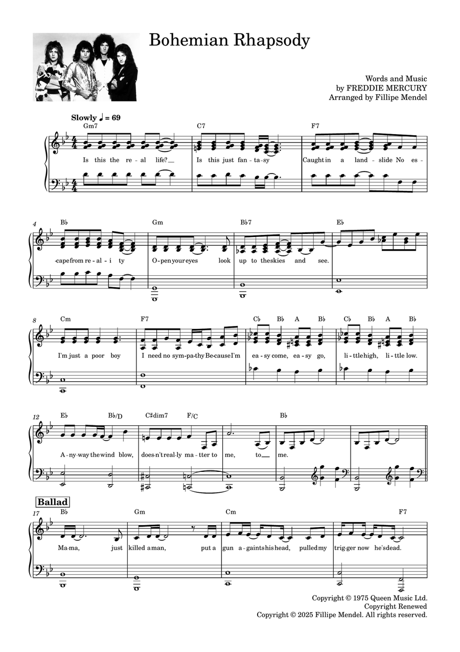 Bohemian Rhapsody by Queen Easy Piano scores gallery preview page 1