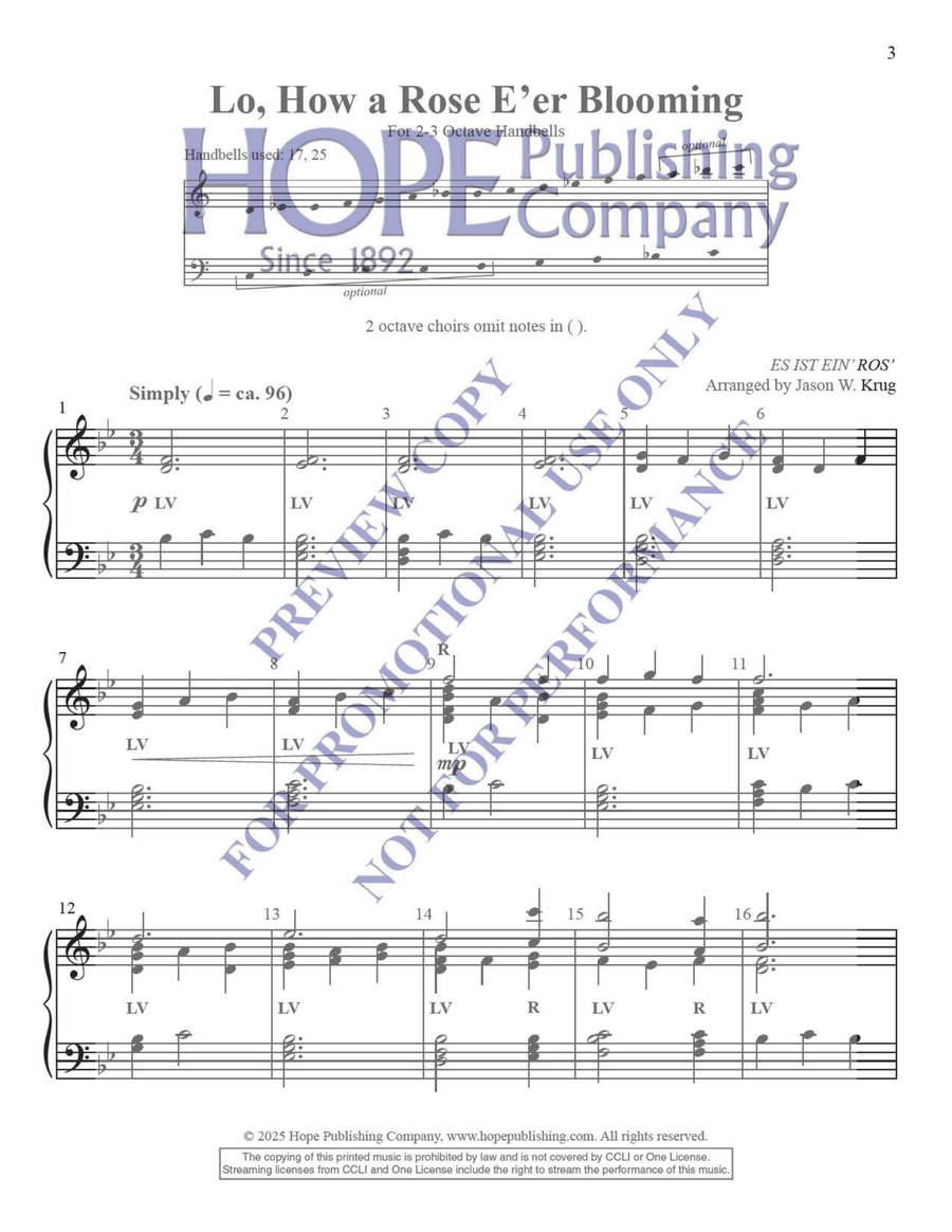 Lo, How a Rose E'er Blooming 3-Octaves scores gallery preview page 2