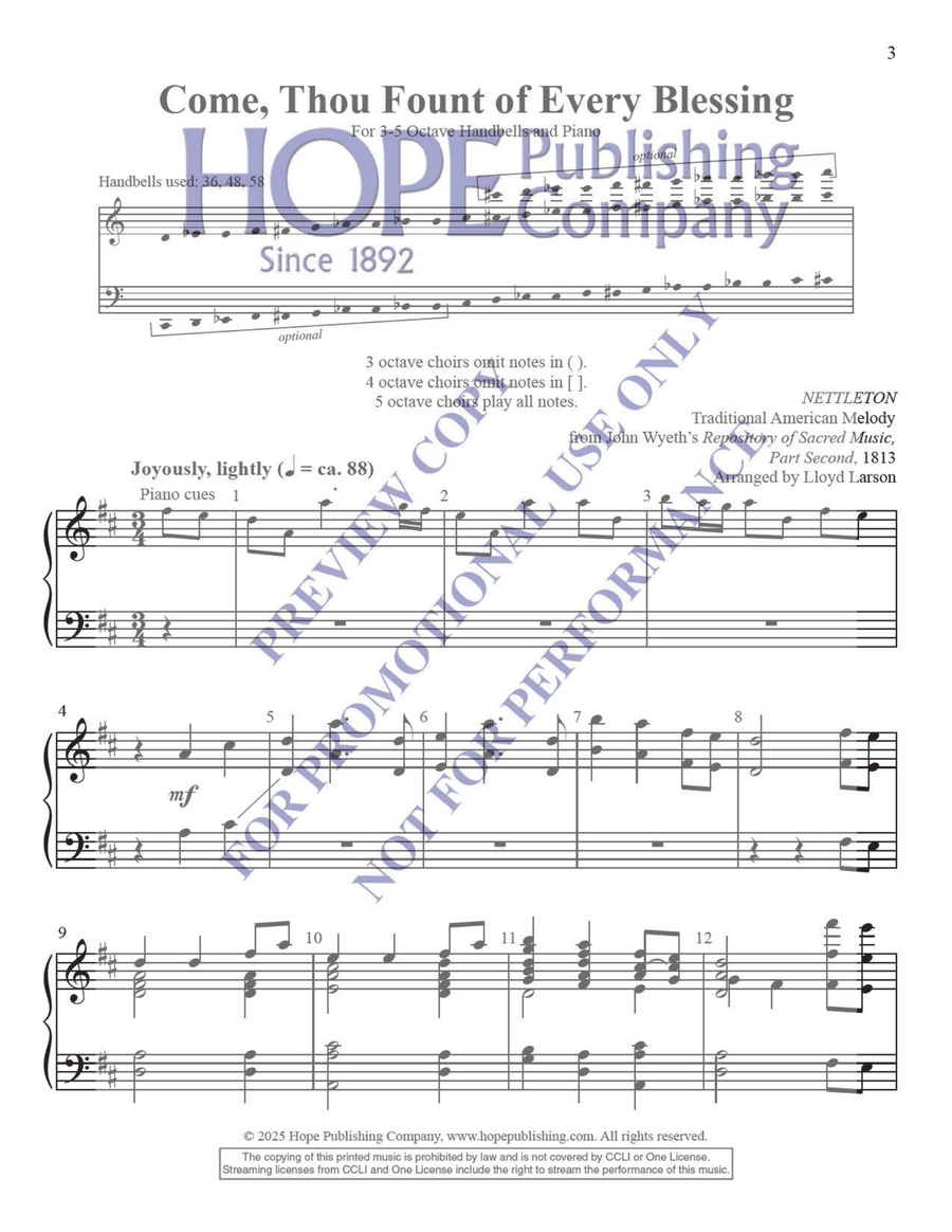 Come, Thou Fount of Every Blessing Handbell Choir scores gallery preview page 2