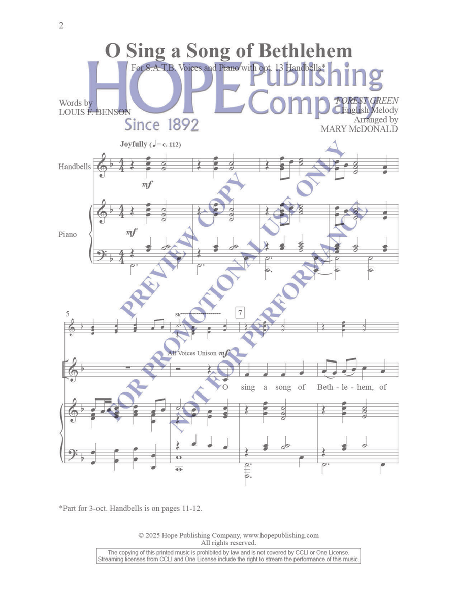 O Sing a Song of Bethlehem 4-Part scores gallery preview page 2