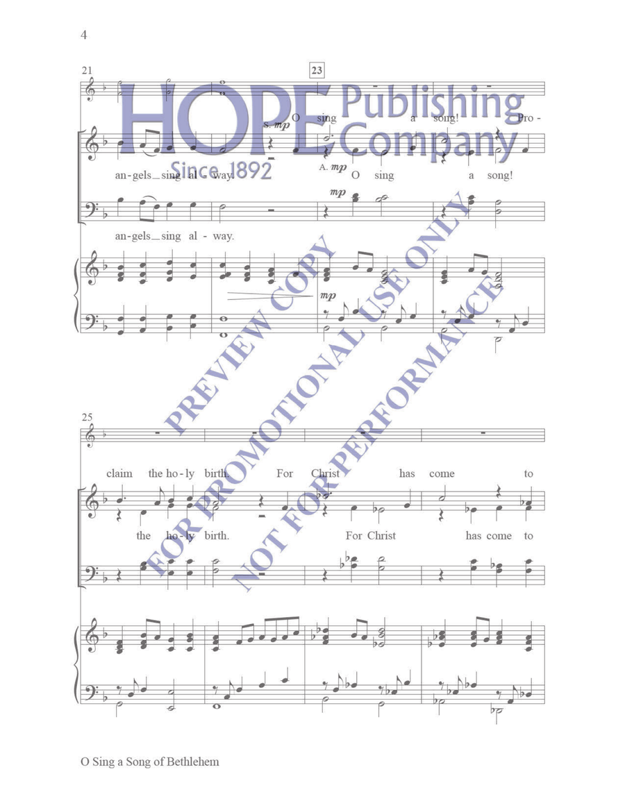 O Sing a Song of Bethlehem 4-Part scores gallery preview page 4