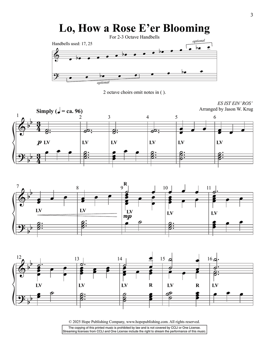 Lo, How a Rose E'er Blooming 3-Octaves scores gallery preview page 3