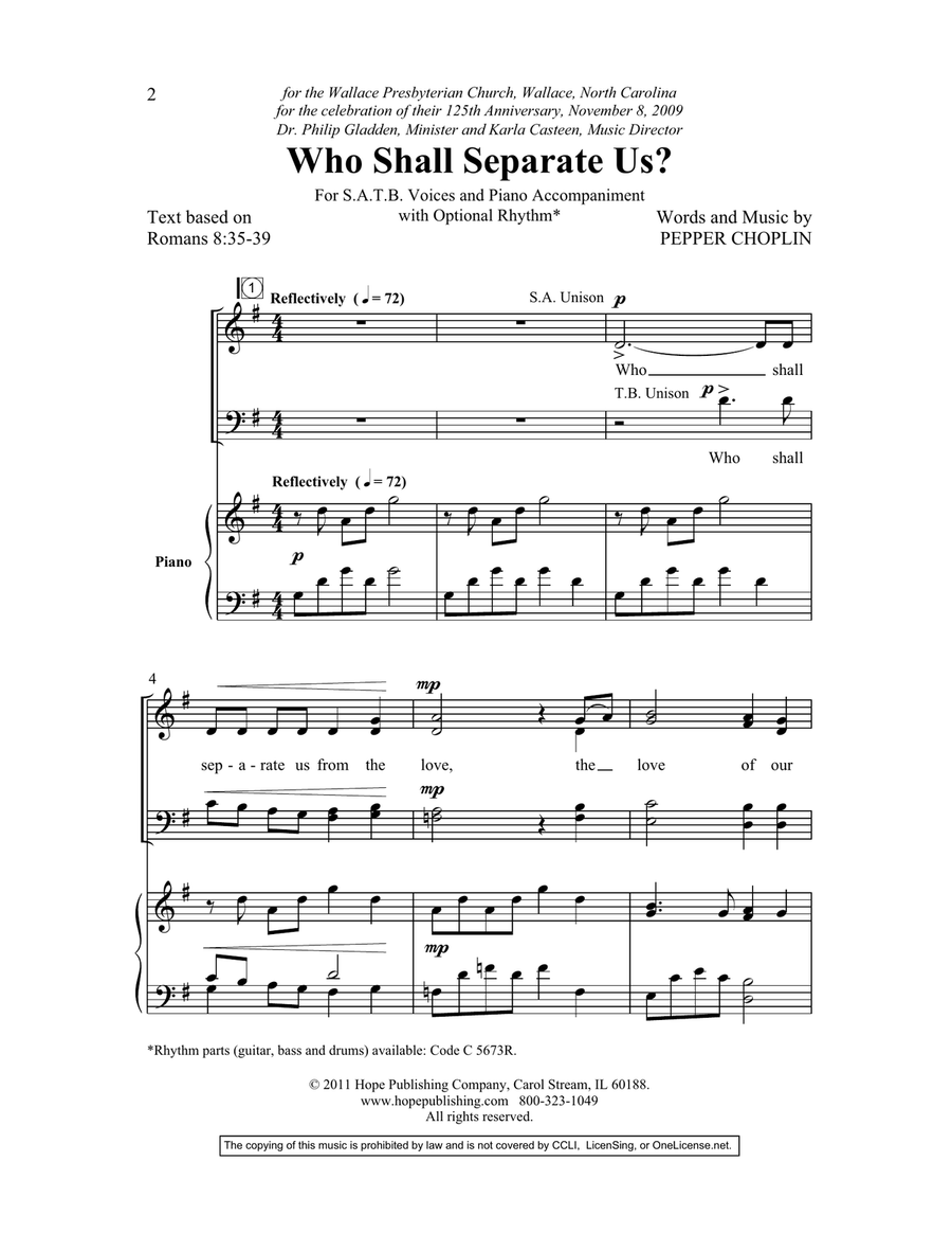 Who Shall Separate Us? Who Shall Separate Us? Choir scores gallery preview page 2