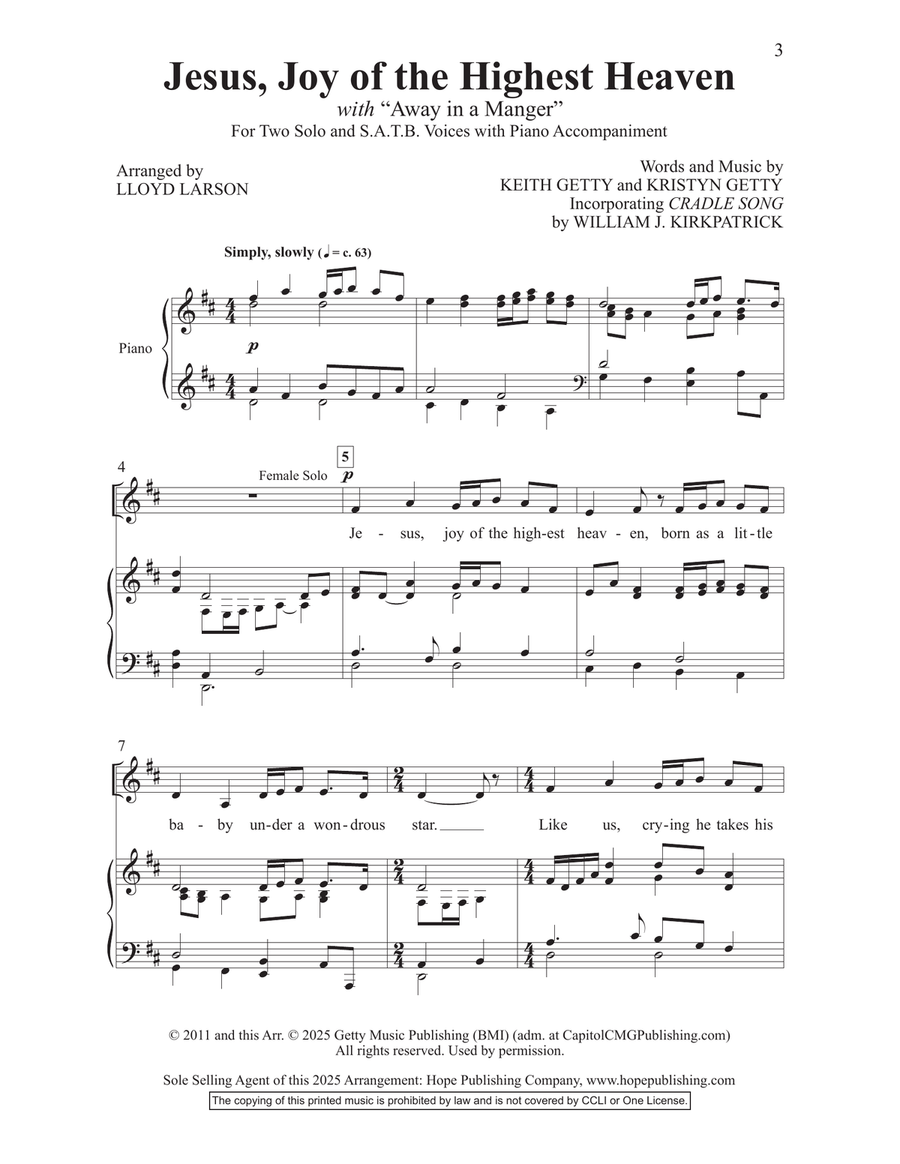 Jesus, Joy of the Highest Heaven with Away in a Manger 4-Part scores gallery preview page 3