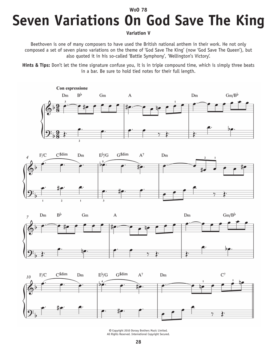 7 Variations On God Save The King, WoO 78 Easy Piano scores gallery preview page 1