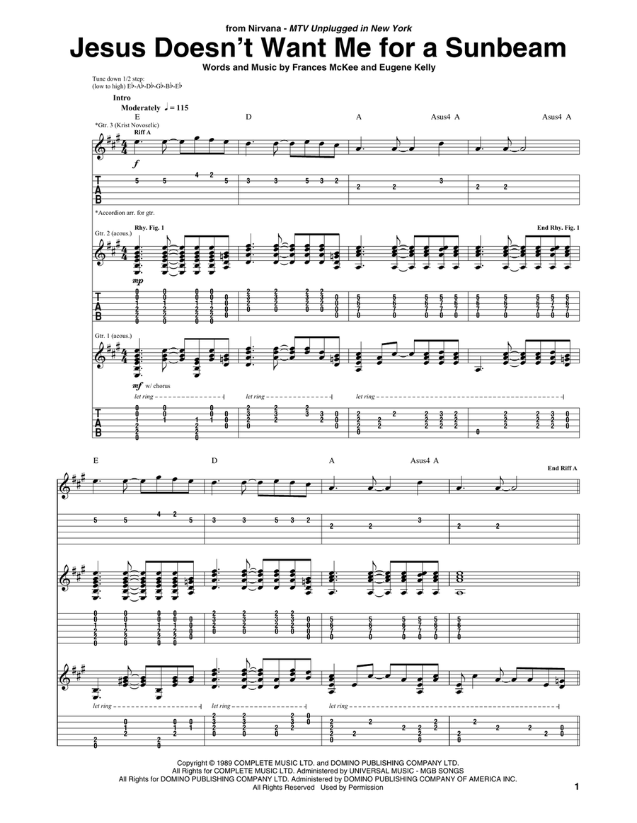 Jesus Doesn't Want Me For A Sunbeam Acoustic Guitar scores gallery preview page 1