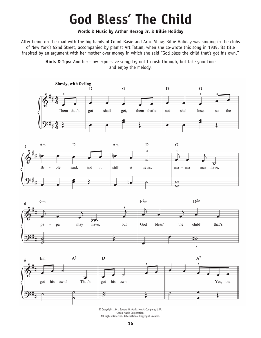 God Bless' The Child God Bless' The Child Easy Piano scores gallery preview page 1