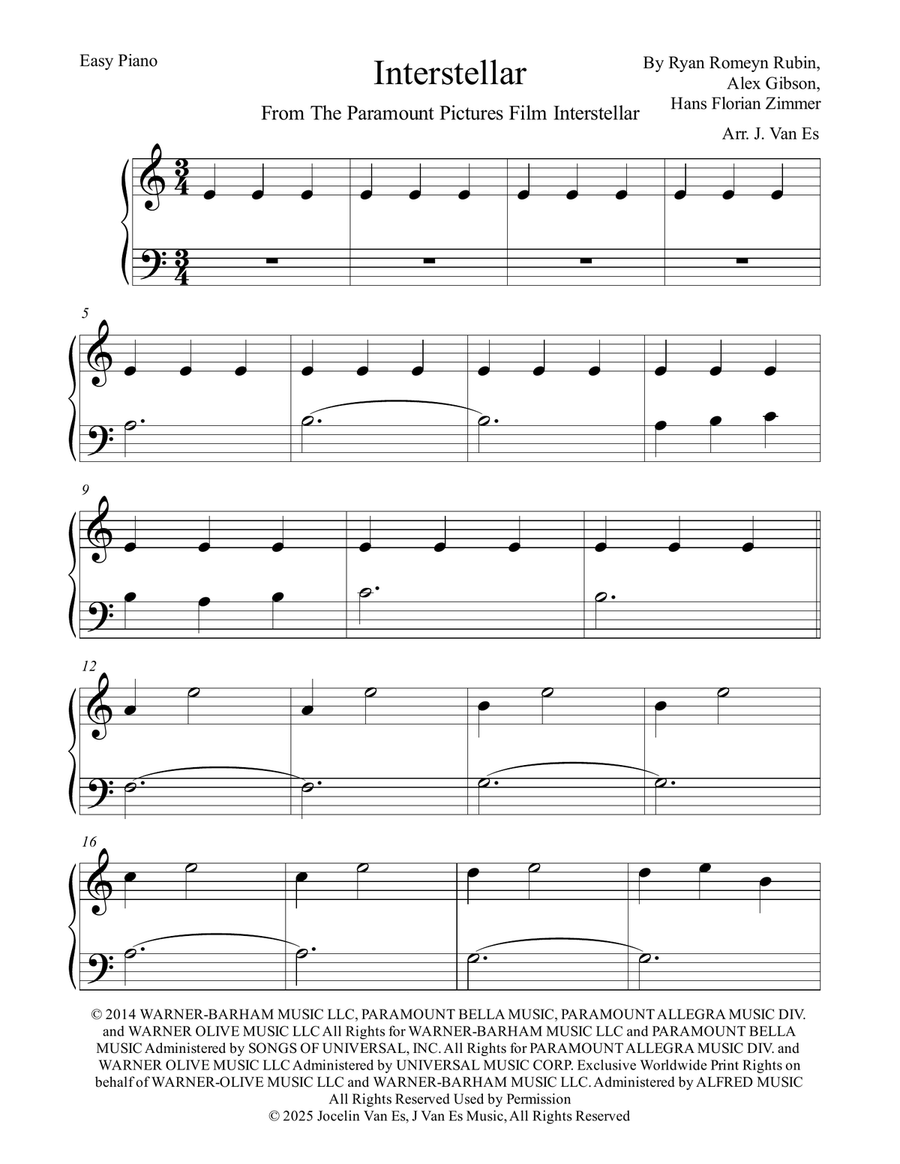 Interstellar Interstellar Easy Piano scores gallery preview page 1