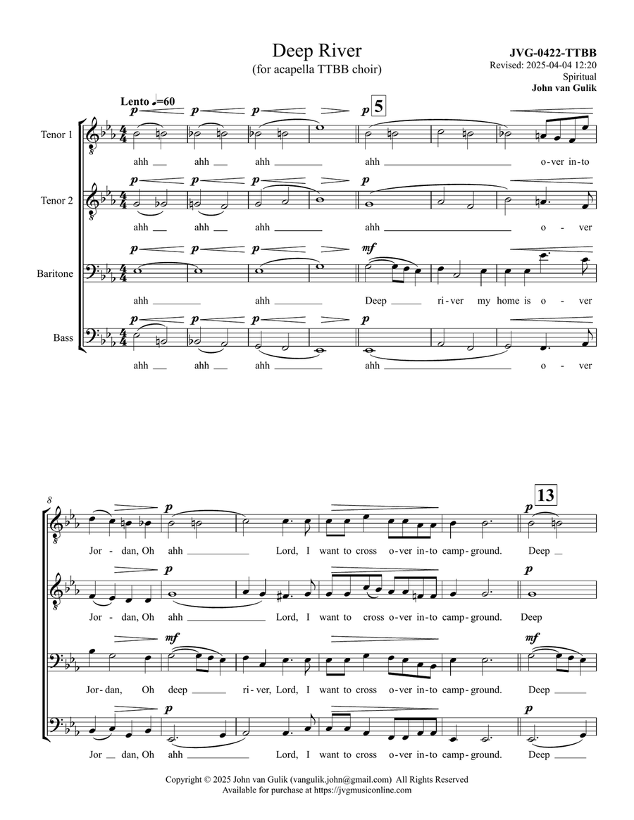 Deep River - TTBB Choir Deep River - TTBB Choir TTBB scores gallery preview page 2